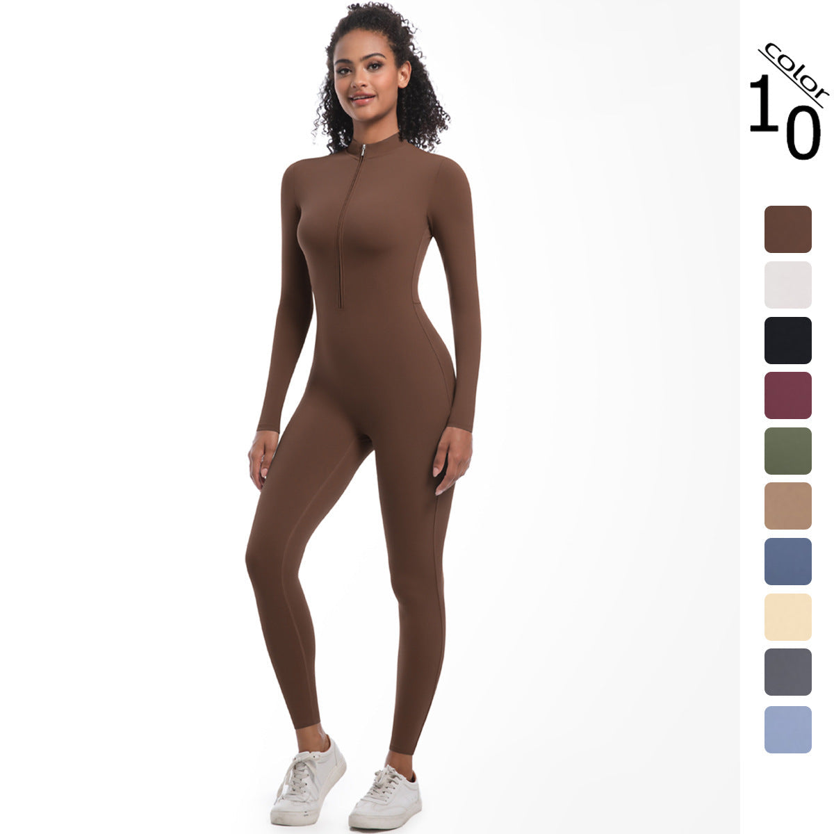 Women's Solid Zip Up Long Sleeve Sports Jumpsuit